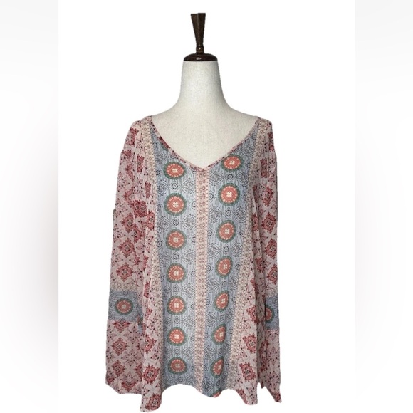Sundance Tops - Sundance Gypsy Print Blouse Womens L Romantic Flowy Medallion Long Sleeve Top